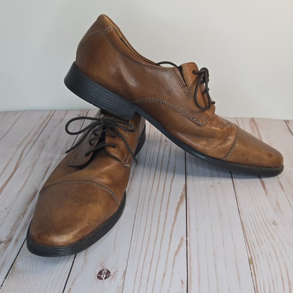 Clarks Brown Leather Cap Toe Oxford Dress Shoes Men’s Size 12